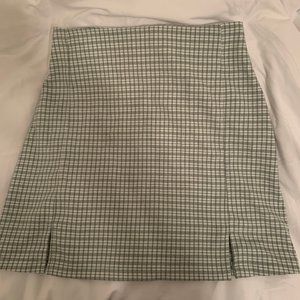 green and white plaid mini skirt